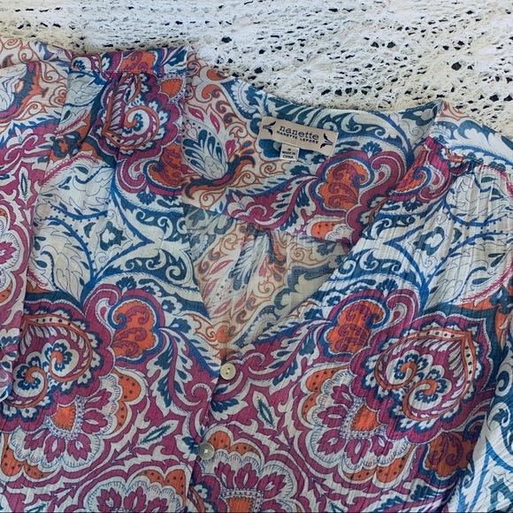 NANETTE LEPORE PINK RUFFLE SLEEVES BLOUSE TOP - Picture 12 of 14